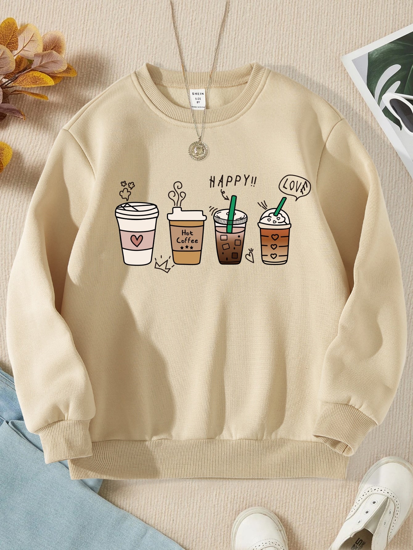 Tween Girl 1pc Cartoon Graphic Thermal Lined Sweatshirt