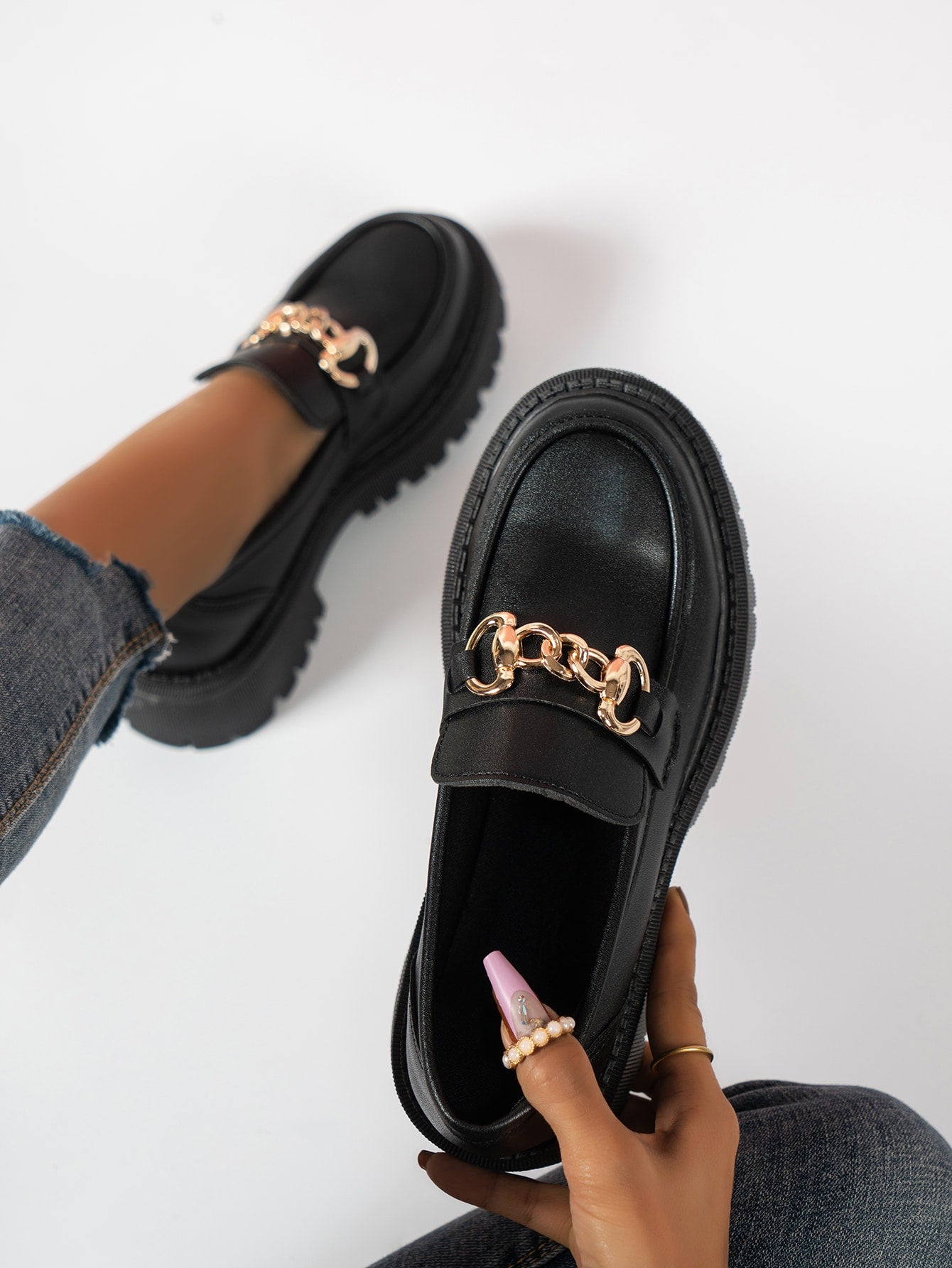 Women Chain Decor Flatform Loafers, Fashion Outdoor Shoes