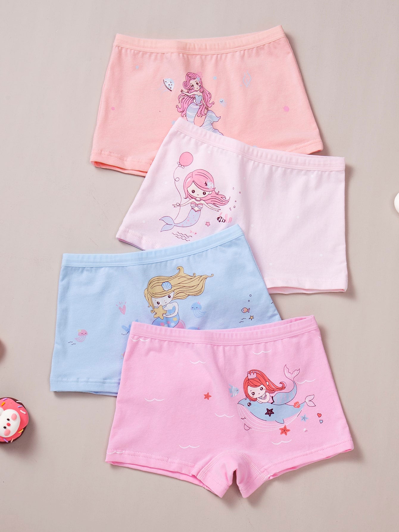 4pcs Cute Mermaid Printed Comfortable Four Seasons Square Underwear For Young Girls