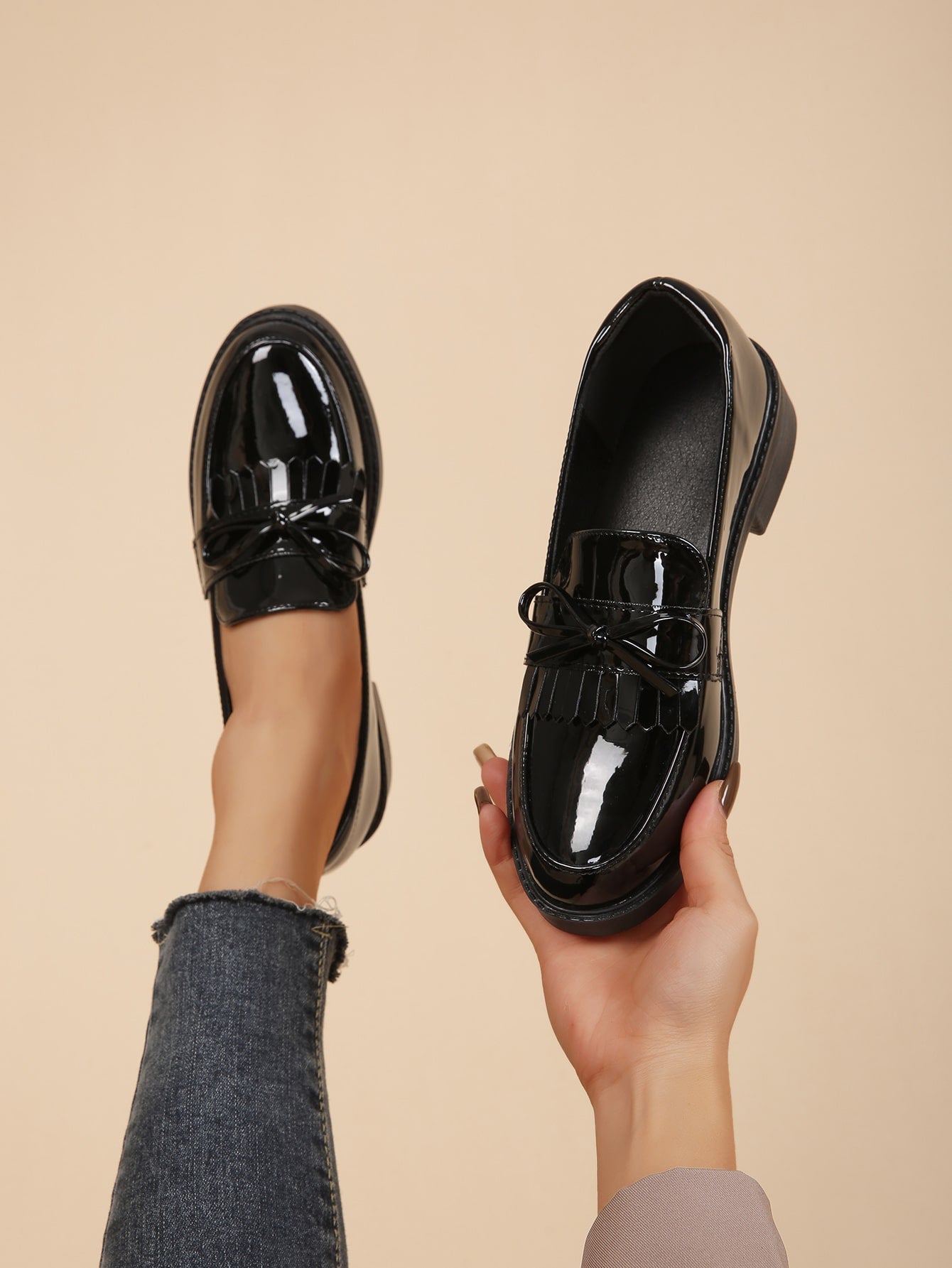 Bow & Fringe Decor Flat Loafers