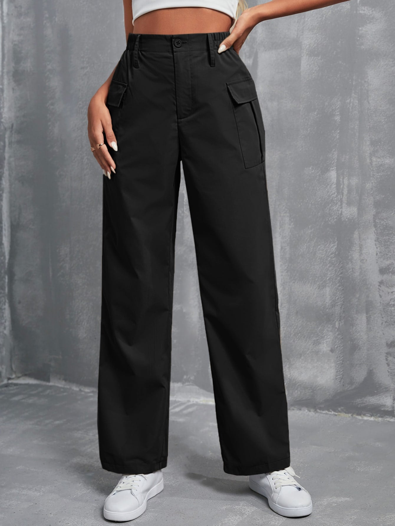 High Waist Flap Pocket Cargo Pants