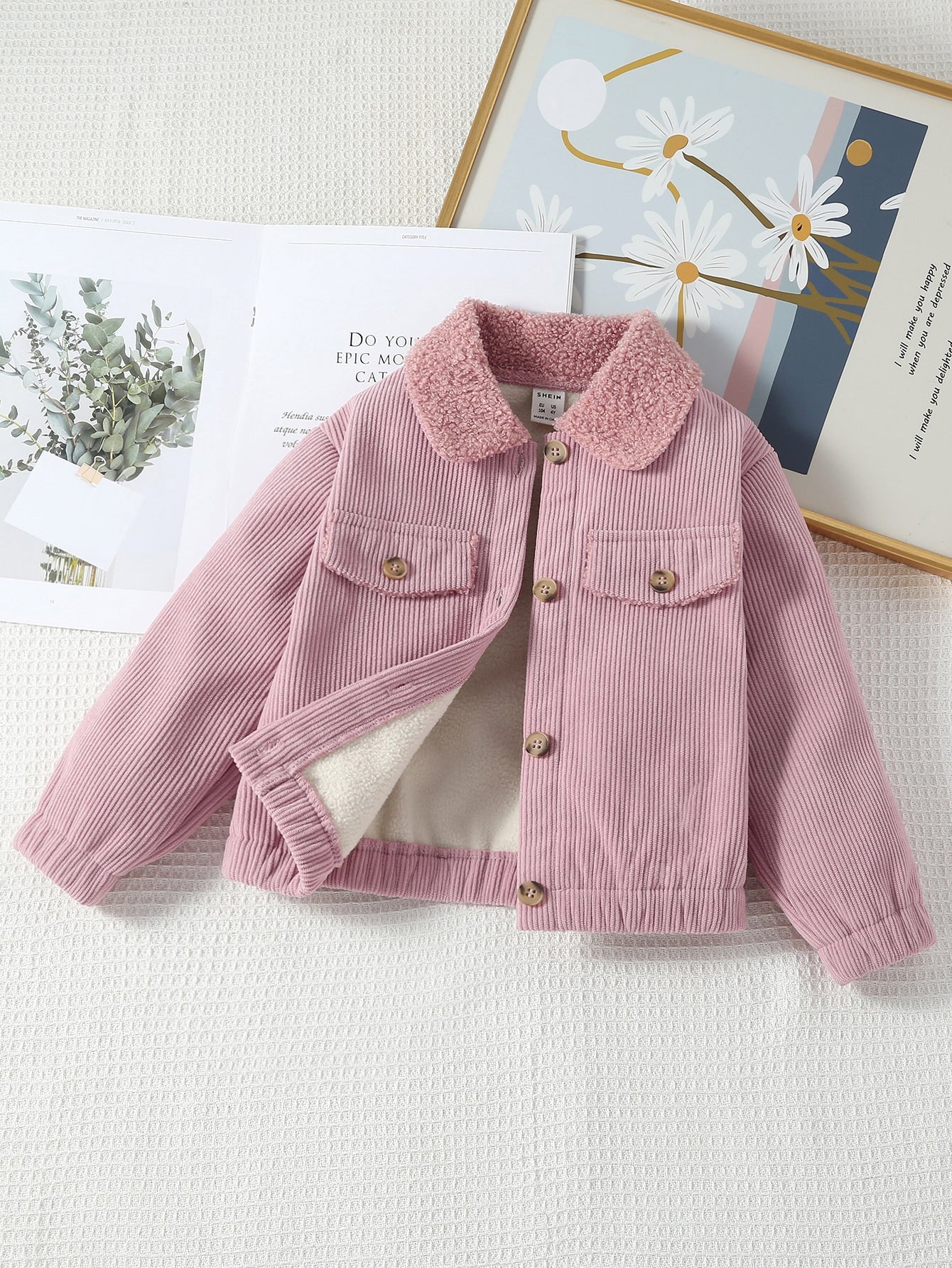 Young Girl Borg Collar Teddy Lined Corduroy Jacket