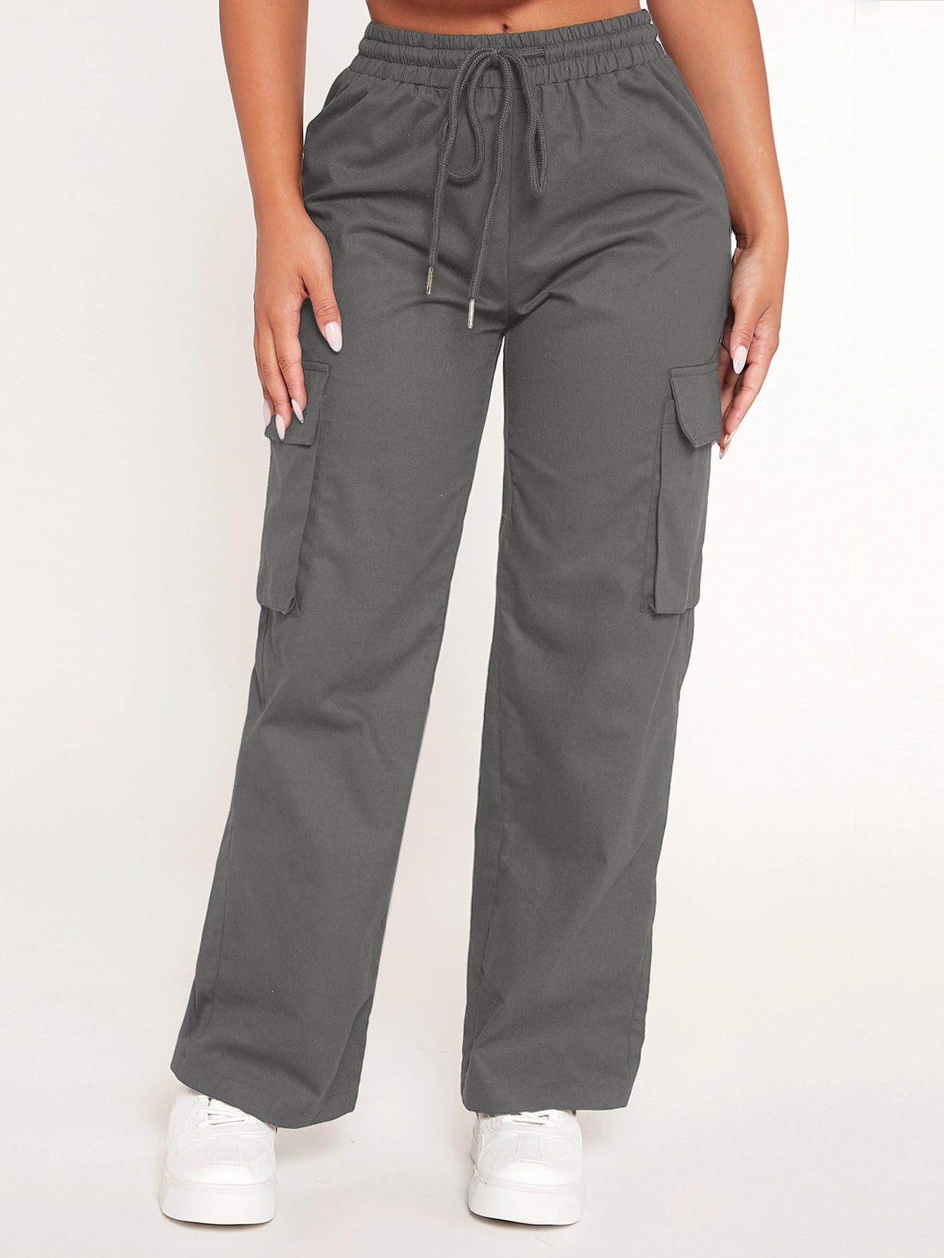 Drawstring Waist Flap Pocket Cargo Spring Pants