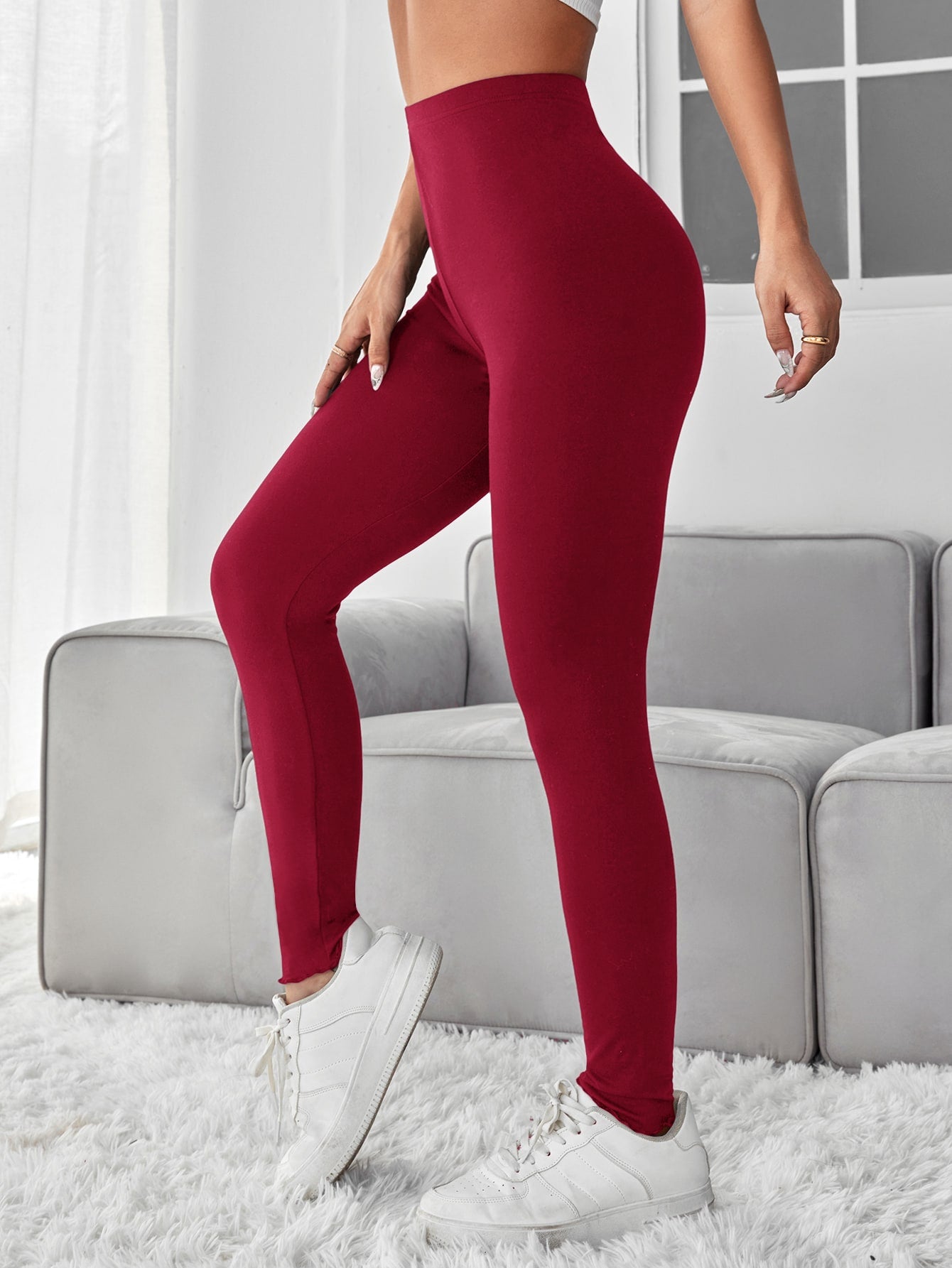 Solid High Waist Bodycon Black Leggings