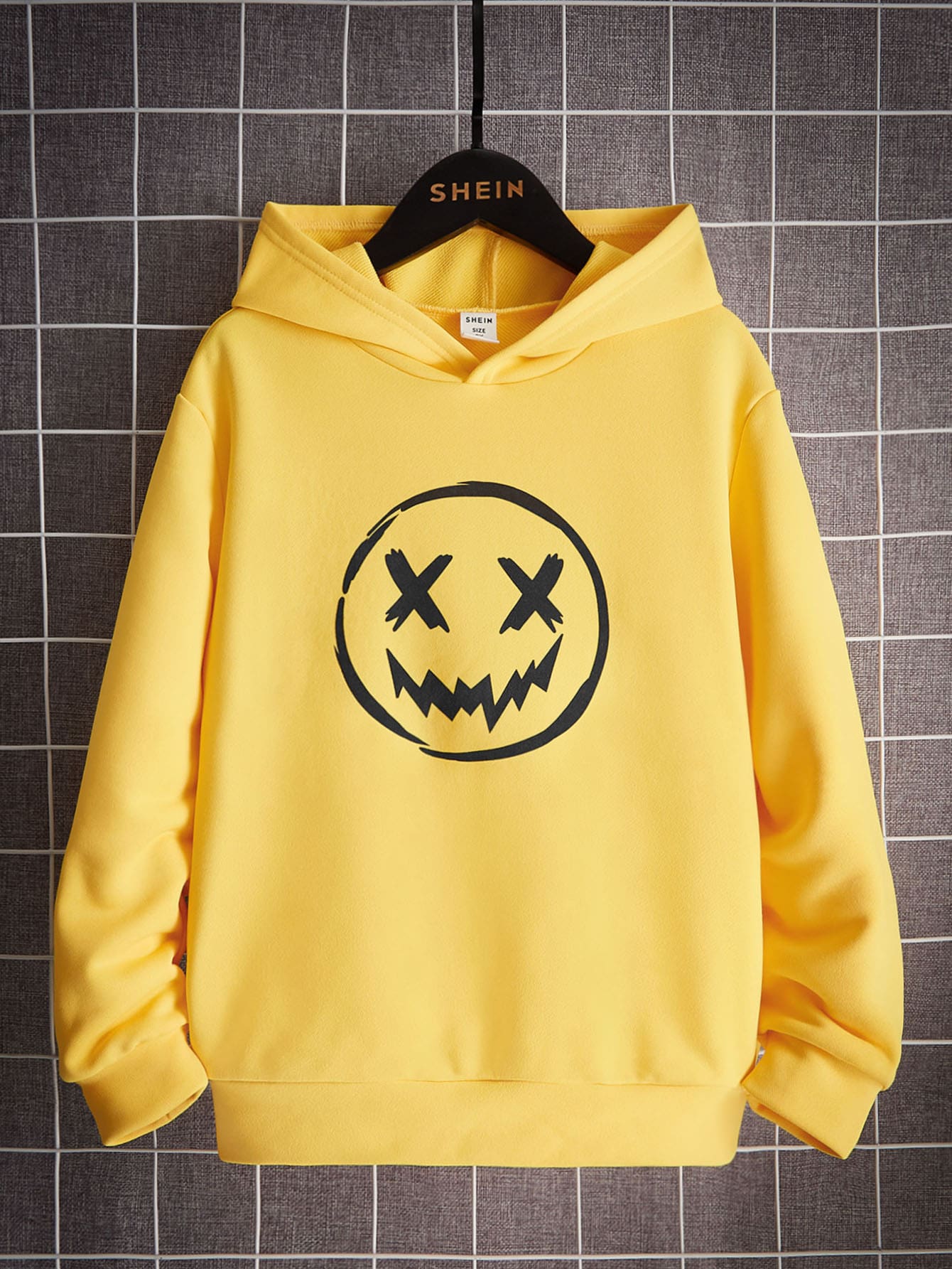 Tween Boy Cartoon Printed Hoodie Sweatshirt With Smiling Face, Long Sleeve, Suitable For Daily Wear, Autumn & Winter