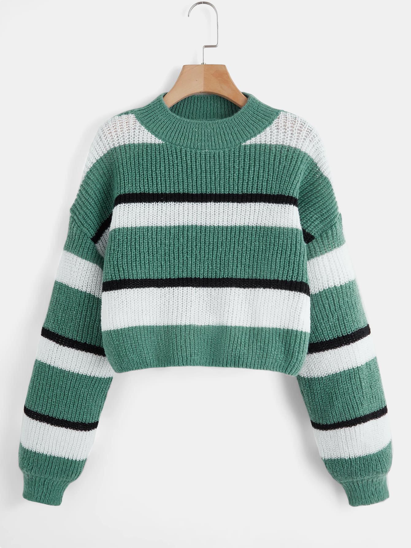 Teen Girls Striped Drop Shoulder Sweater