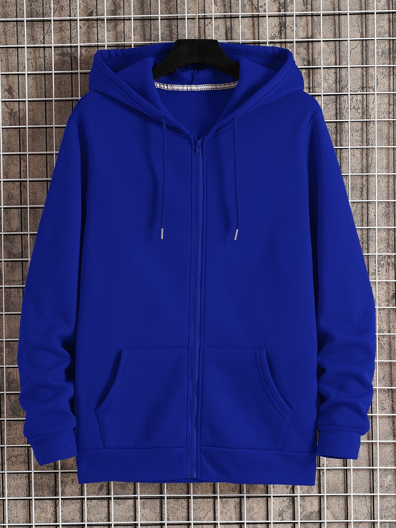 Men Zip Up Drawstring Thermal Hoodie