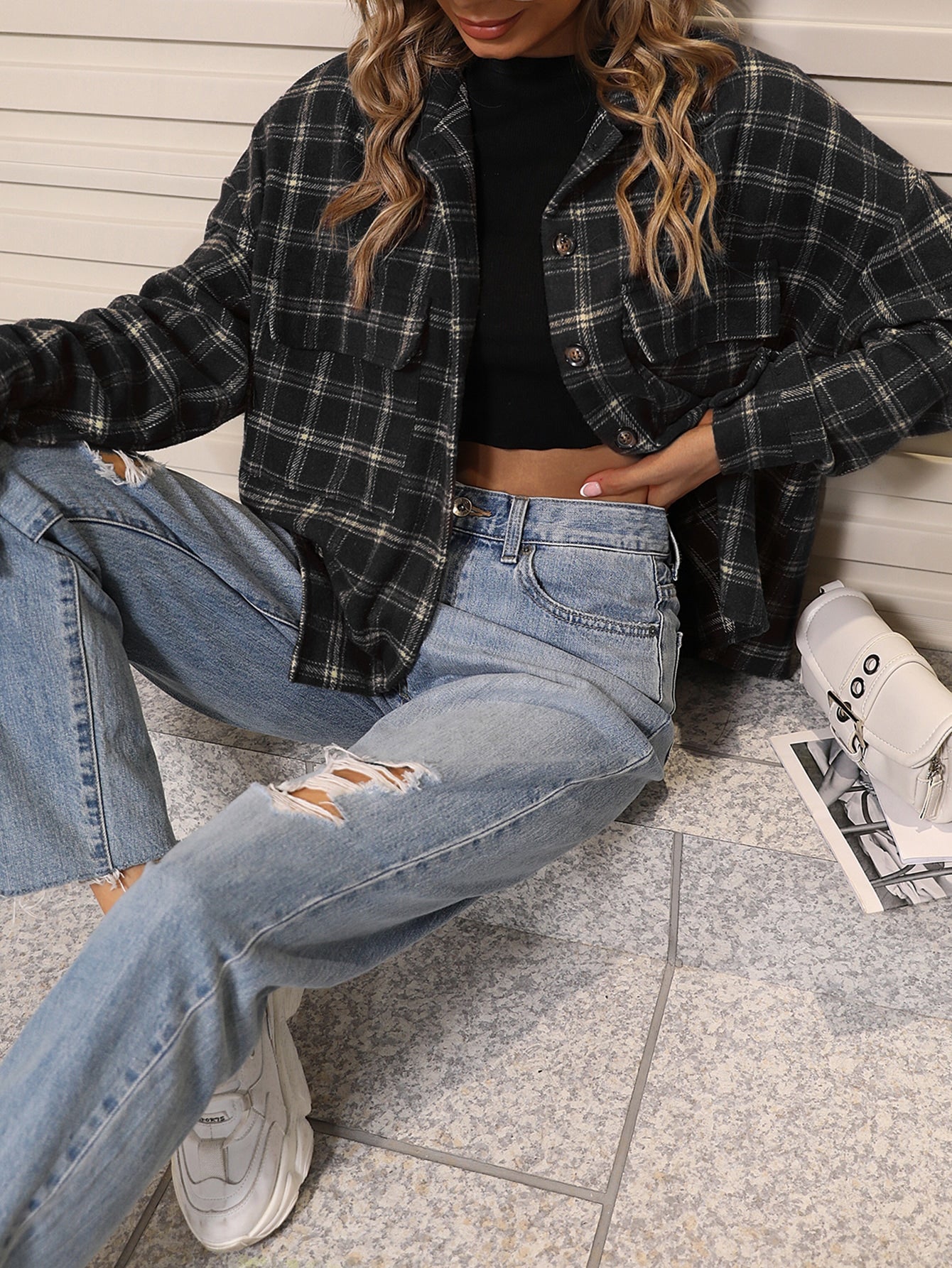 Plaid Print Drop Shoulder Jacket