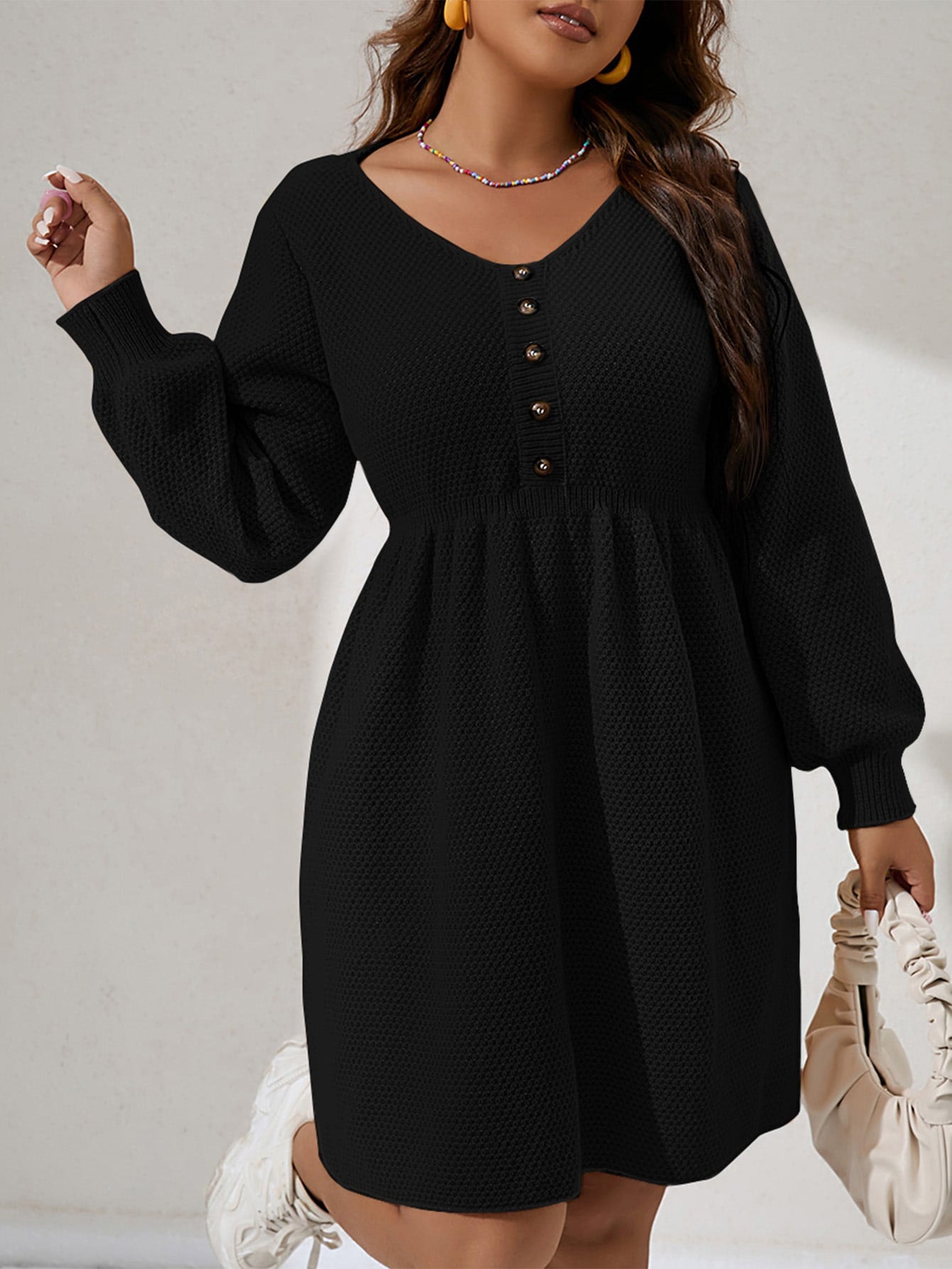 Plus Lantern Sleeve Sweater Dress