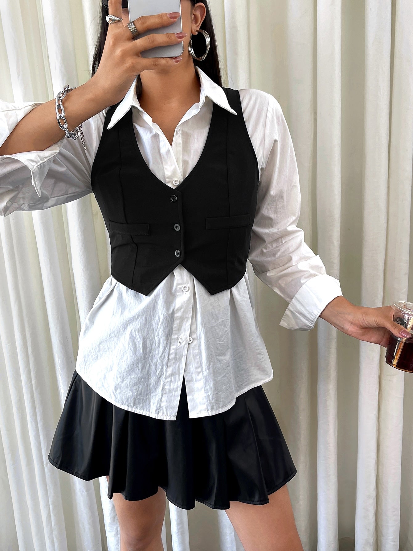 1pc Button Front Crop Waistcoat