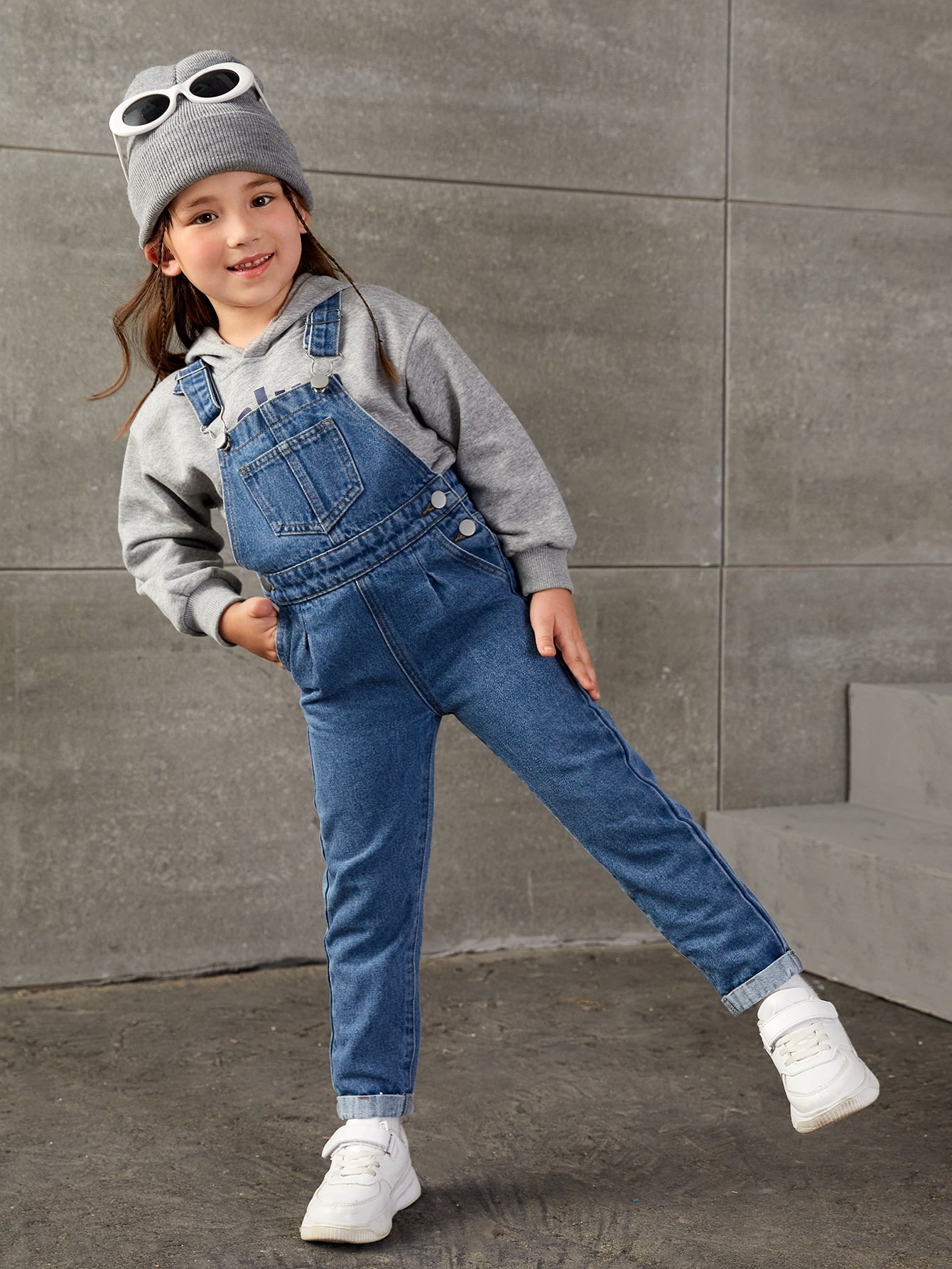 Young Girl Korean Style Fashionable Rolled-Up Hem Skinny Denim Overalls Jumpsuit