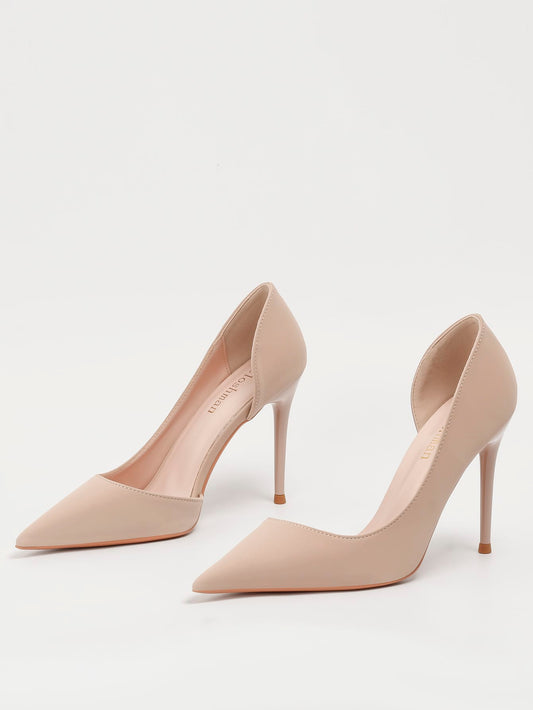 Minimalist Point Toe Stiletto Heeled Court Pumps, Apricot Color Elegant Solid Color High Heel Shoes