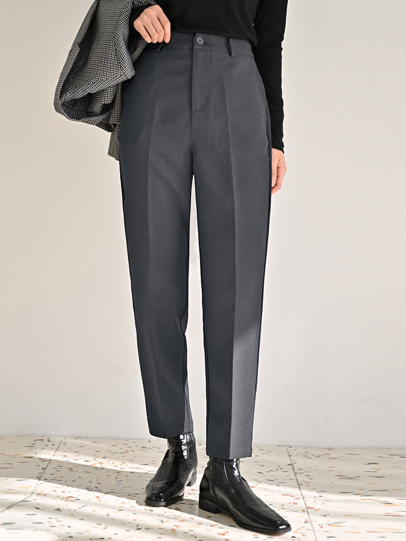 Solid Slant Pocket Suit Pants