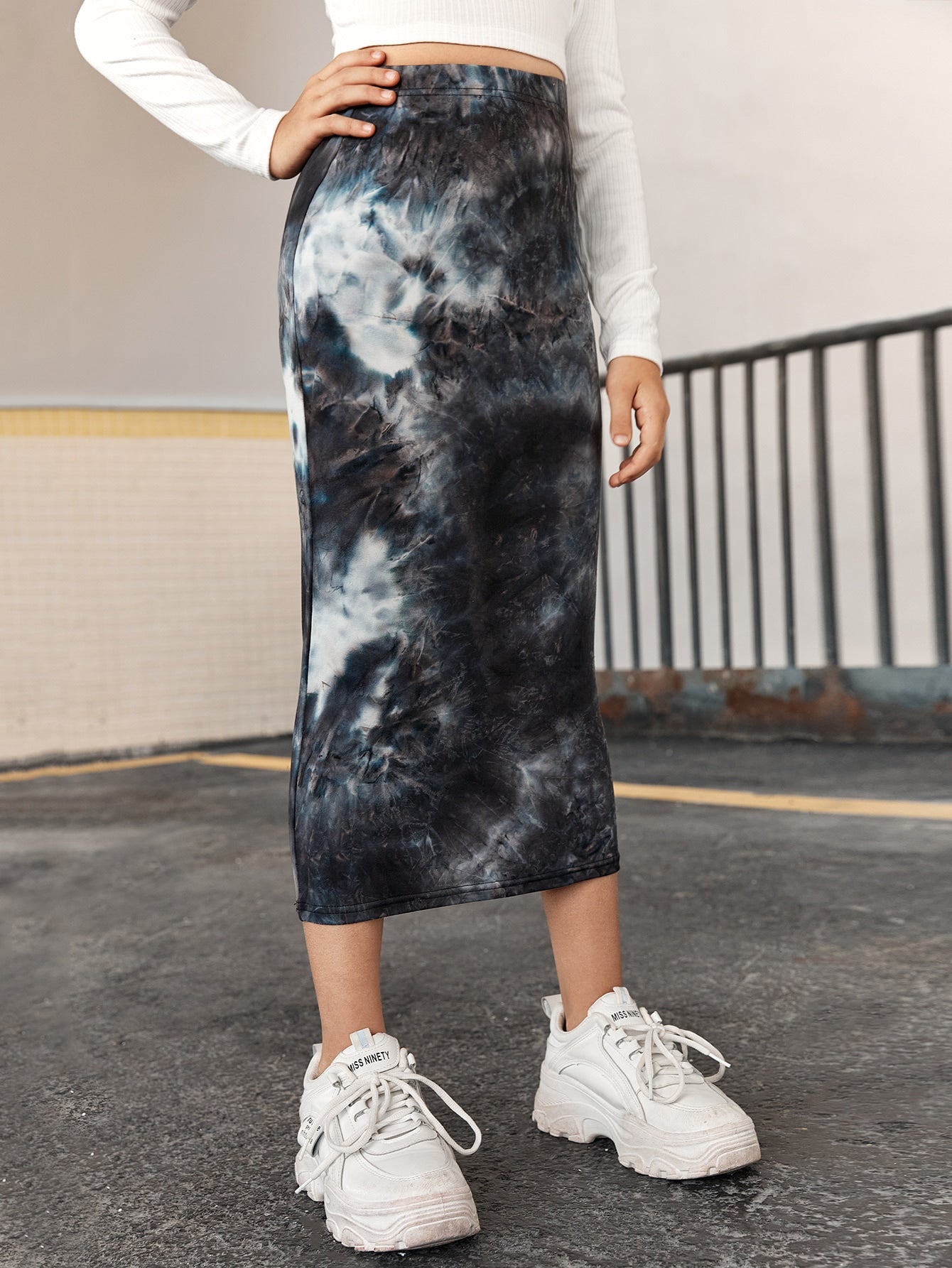 Tween Girl Casual High Waist Tie Dye Midi Pencil Skirt