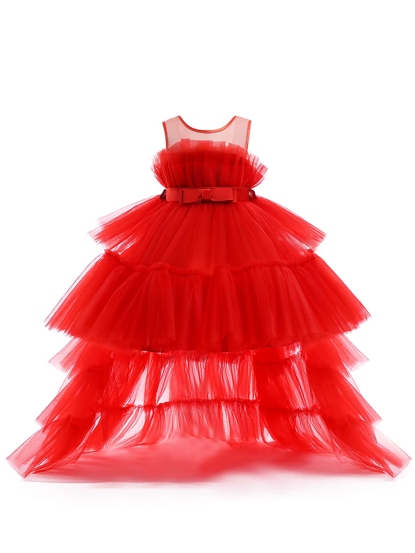 Young Girl Princess Elegant Dress With Detachable Train And Puffy Tulle Skirt For Stage Show, Birthday Party, Banquet, Evening Gown