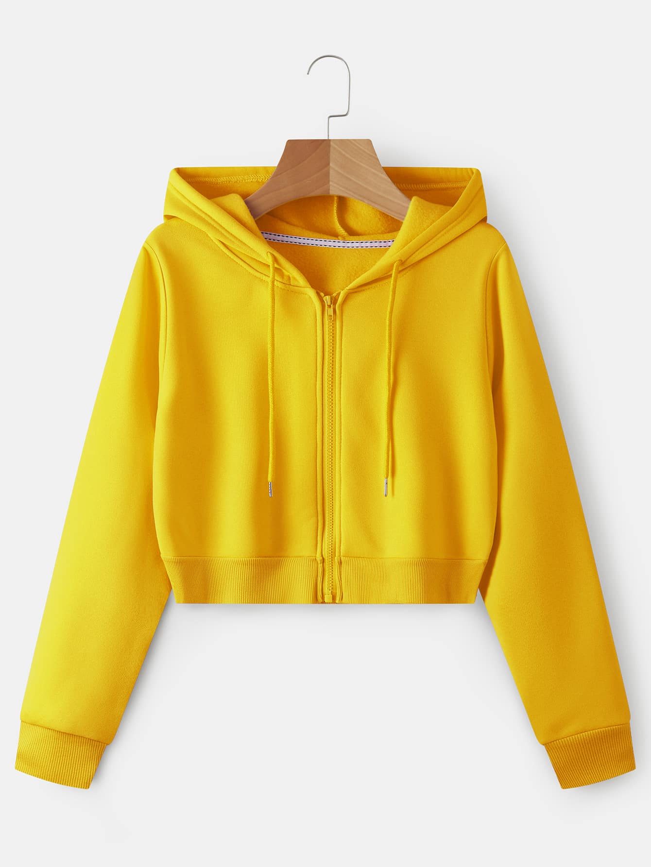 Zip Up Crop Drawstring Hoodie