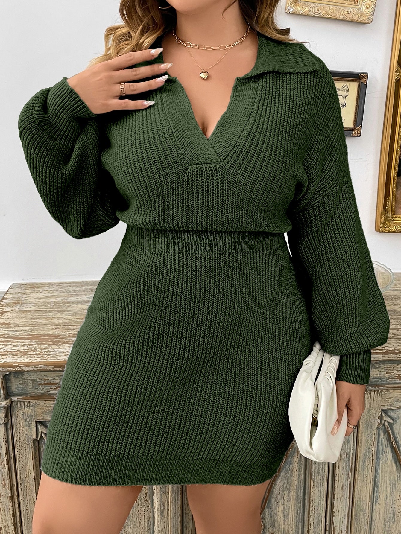 Plus Drop Shoulder Ribbed Knit Sweater Dress