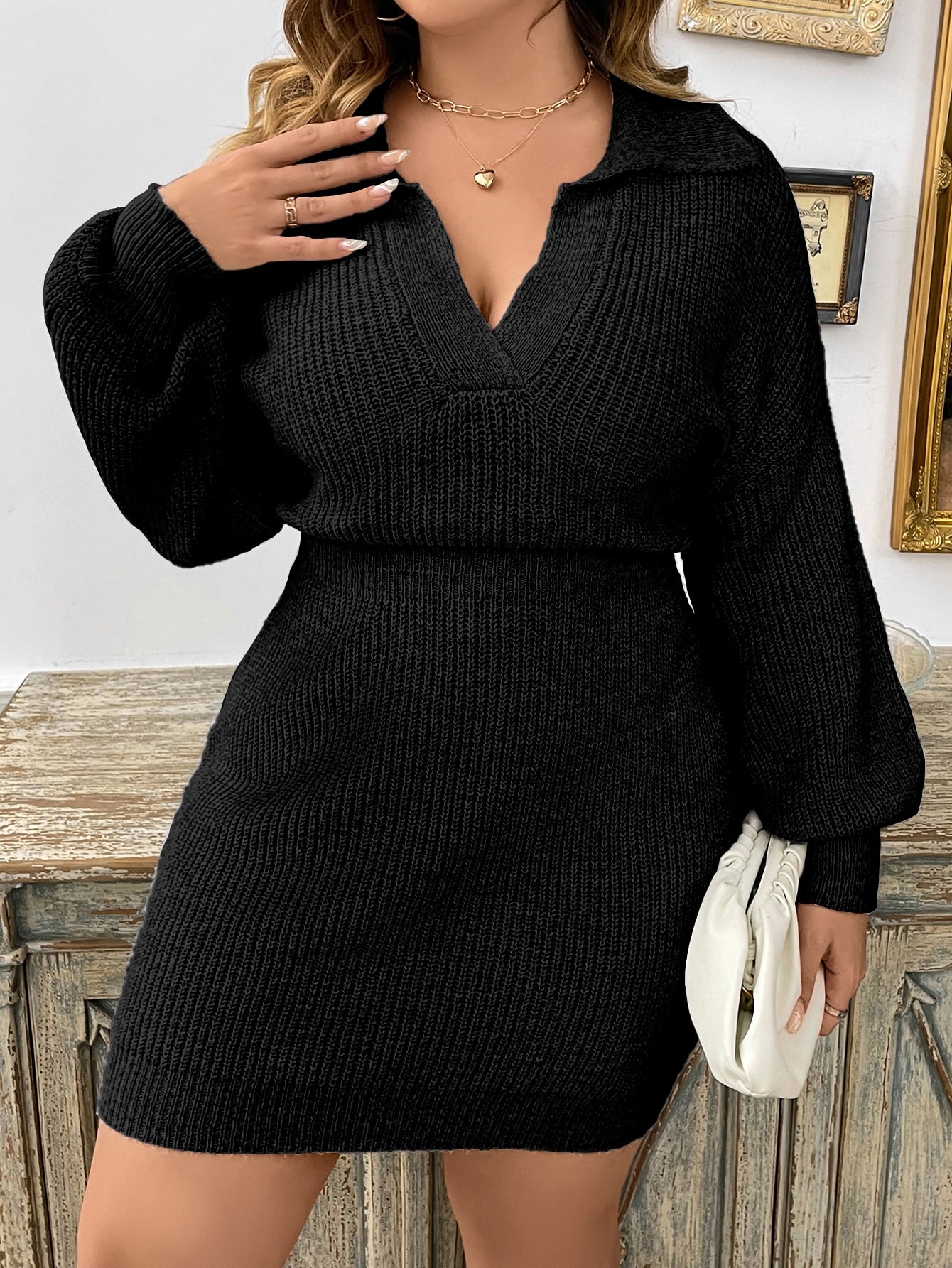 Plus Drop Shoulder Ribbed Knit Sweater Dress