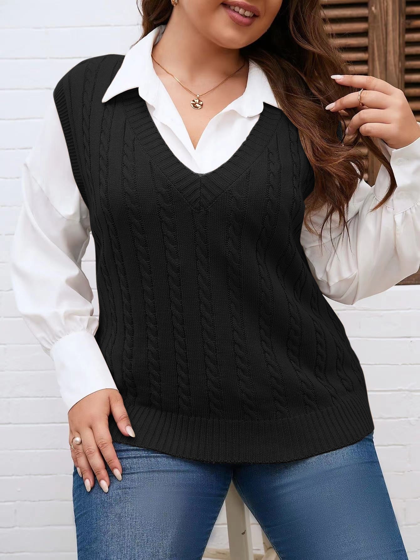 Frenchy Plus Cable Knit Sweater Vest Without Shirt