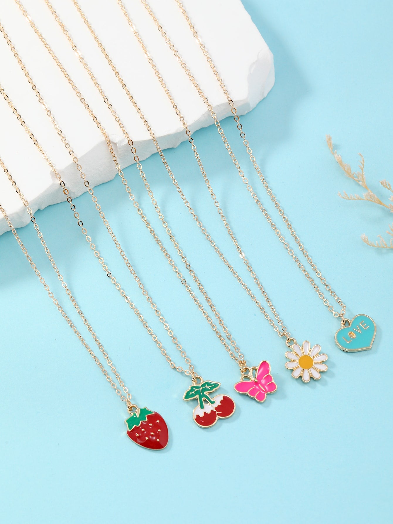 5pcs Girls Flower Charm Necklace