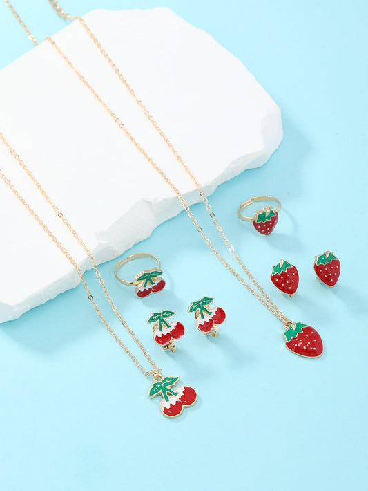 8pcs Girls Strawberry Decor Jewelry Set