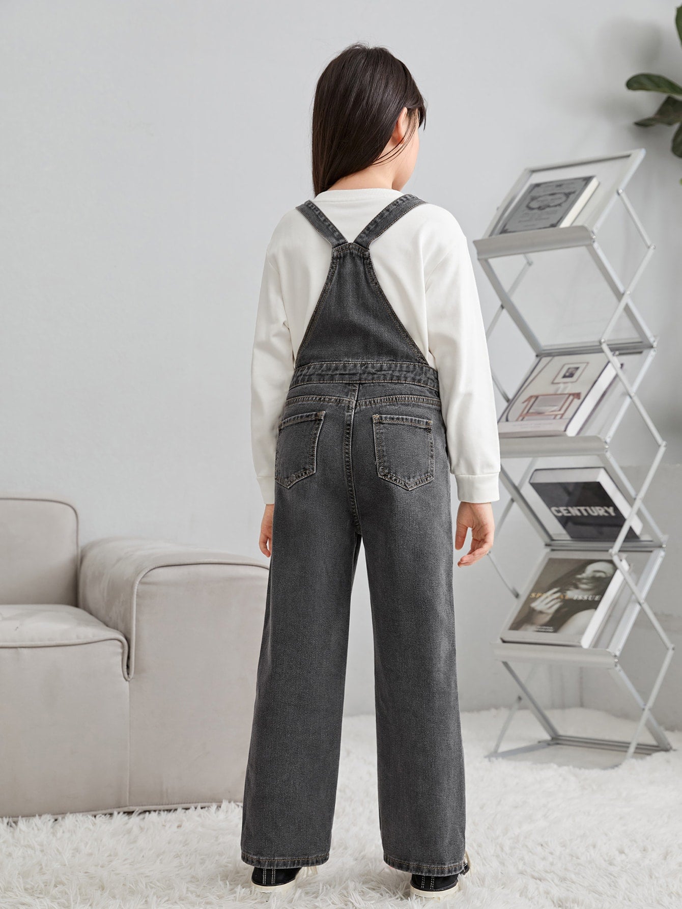 Tween Girl Patched Detail Denim Overalls