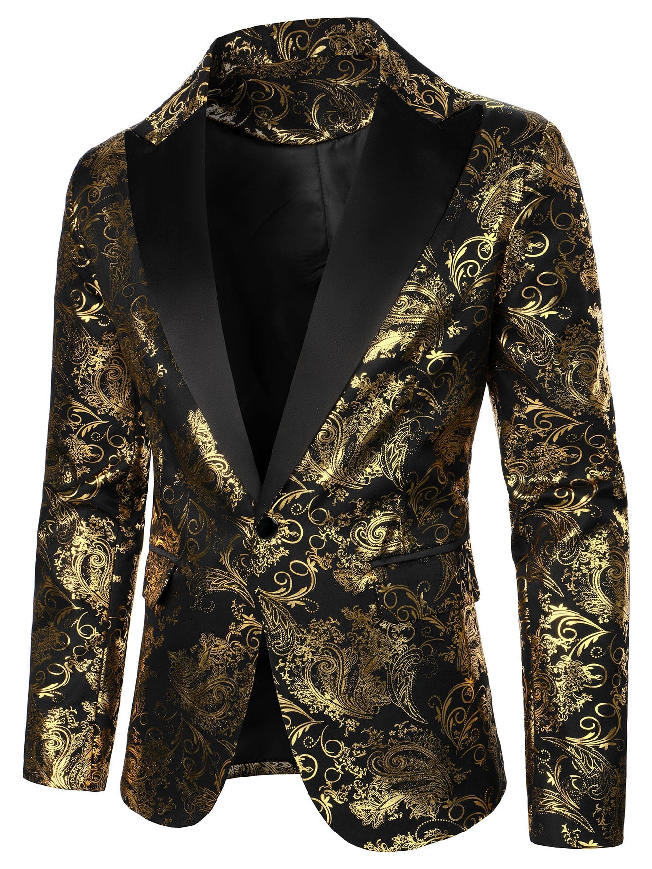 Men Baroque Print Lapel Collar Single Button Blazer