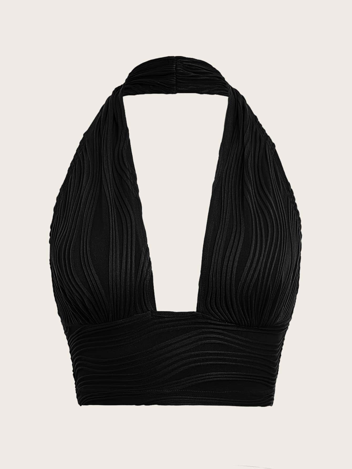 Solid Backless Crop Halter Y2k Top