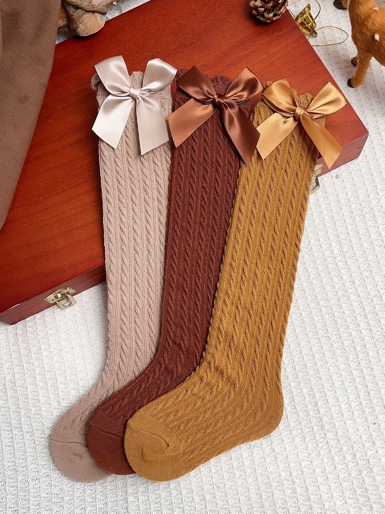 3pairs Girls Bow Decor Over The Calf Long Socks