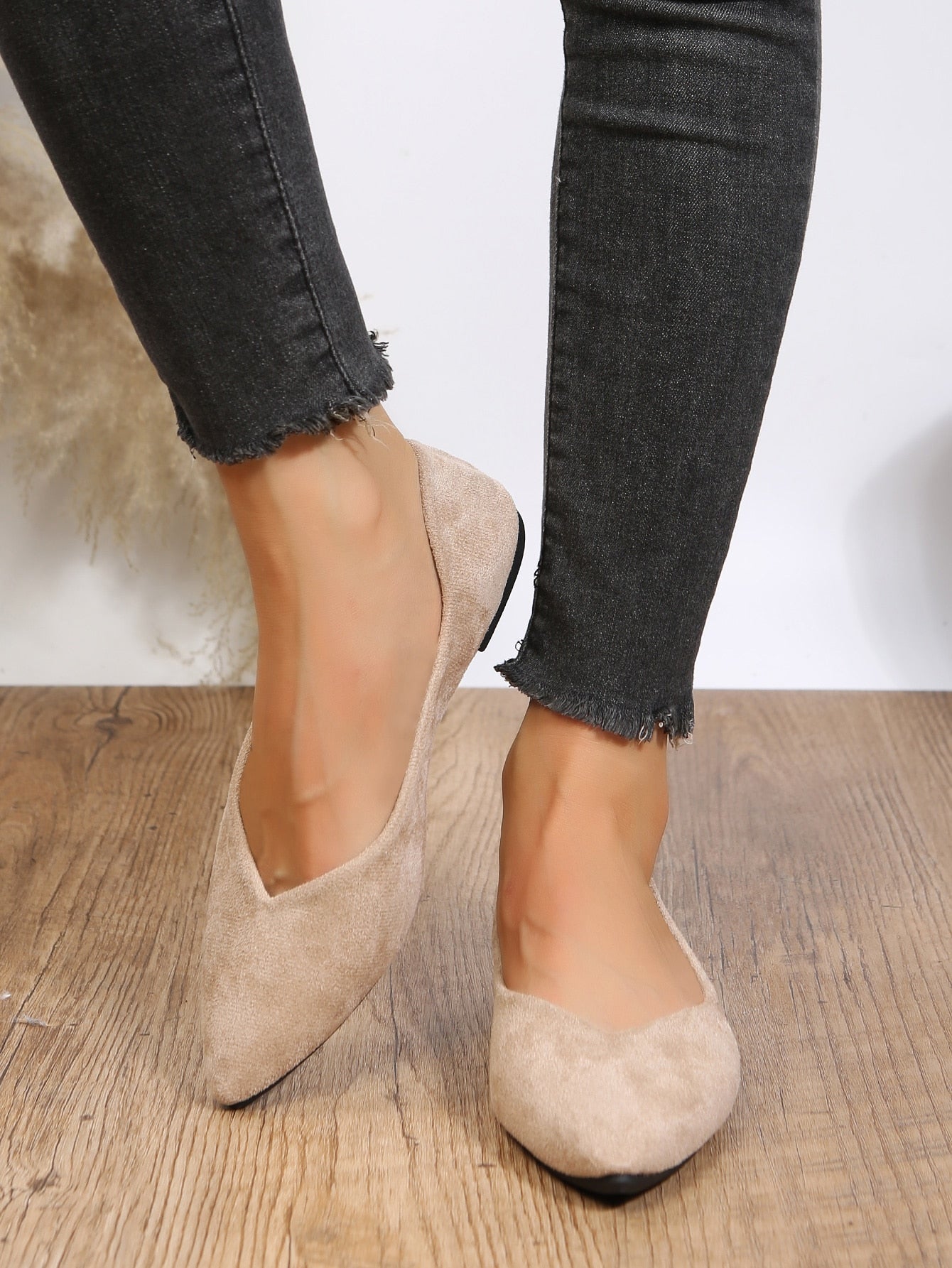 Faux Suede Point Toe Ballet Flats