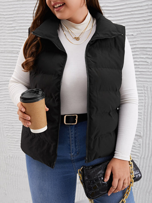 Plus Zip Up Vest Puffer Coat