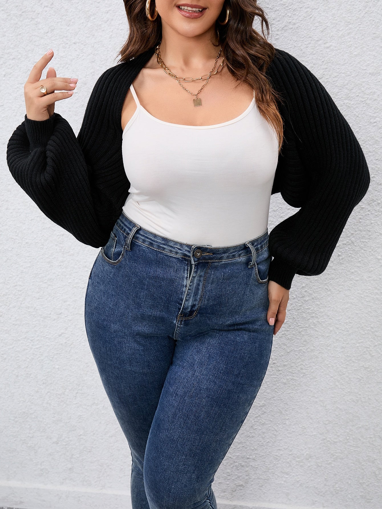 Plus Batwing Sleeve Open Front Crop Cardigan