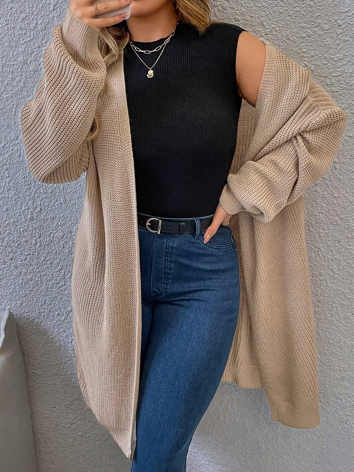 Plus Drop Shoulder Open Front Cardigan