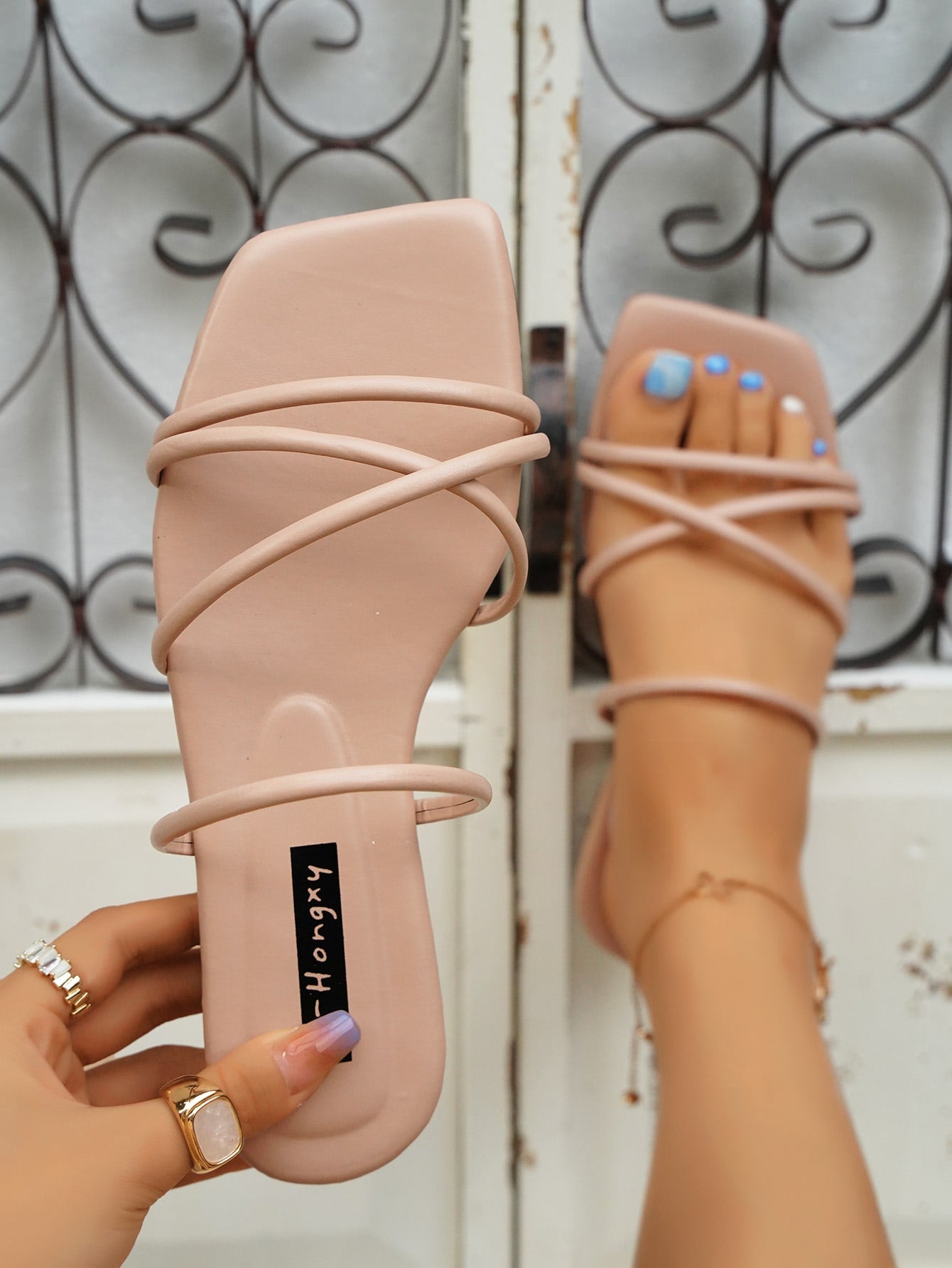 Women's Fashionable Casual Simple Holiday Style Bandage Open Toe Slip-On Comfortable Flat Sandals For Summer, Pink