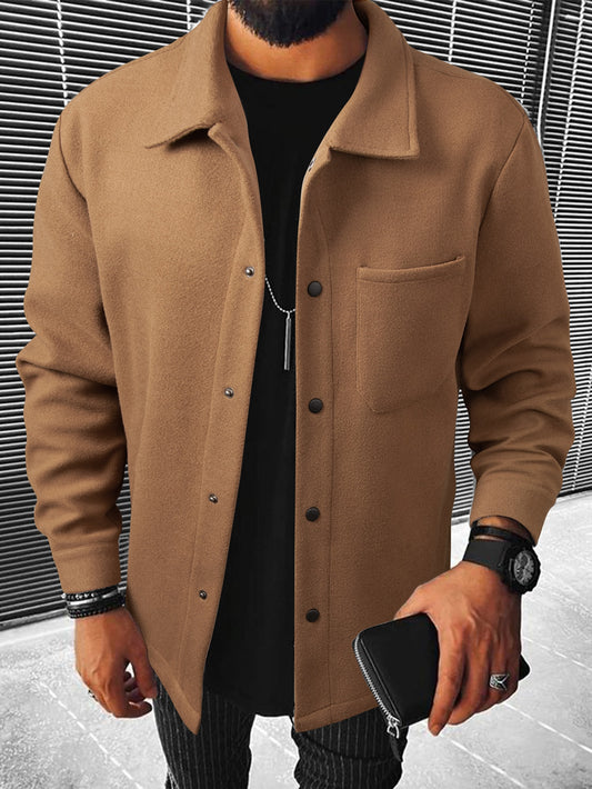 Men 1pc Pocket Patched Overcoat