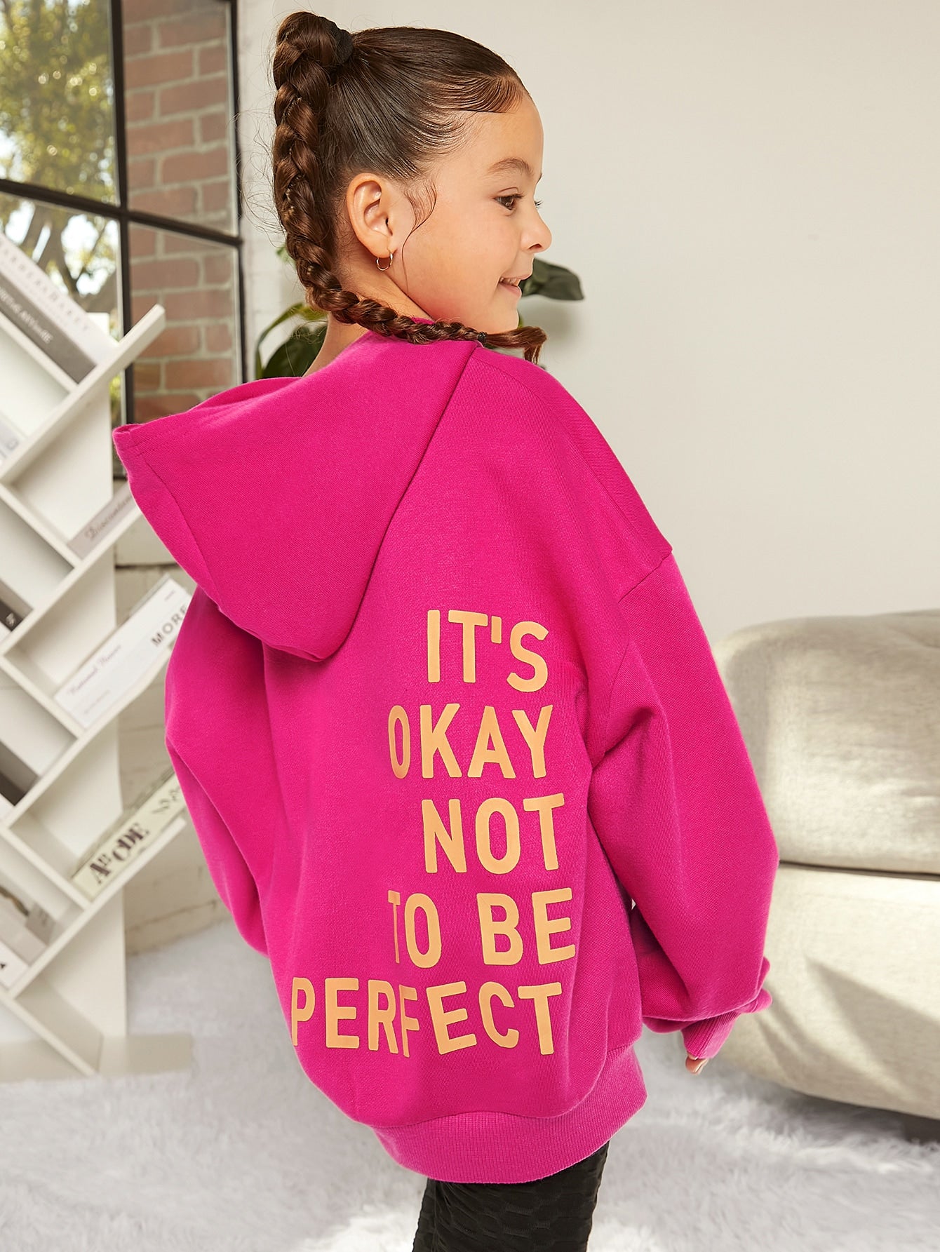 Tween Girl Long Sleeve Hooded Fleece Sweatshirt With Slogan Print, Winter