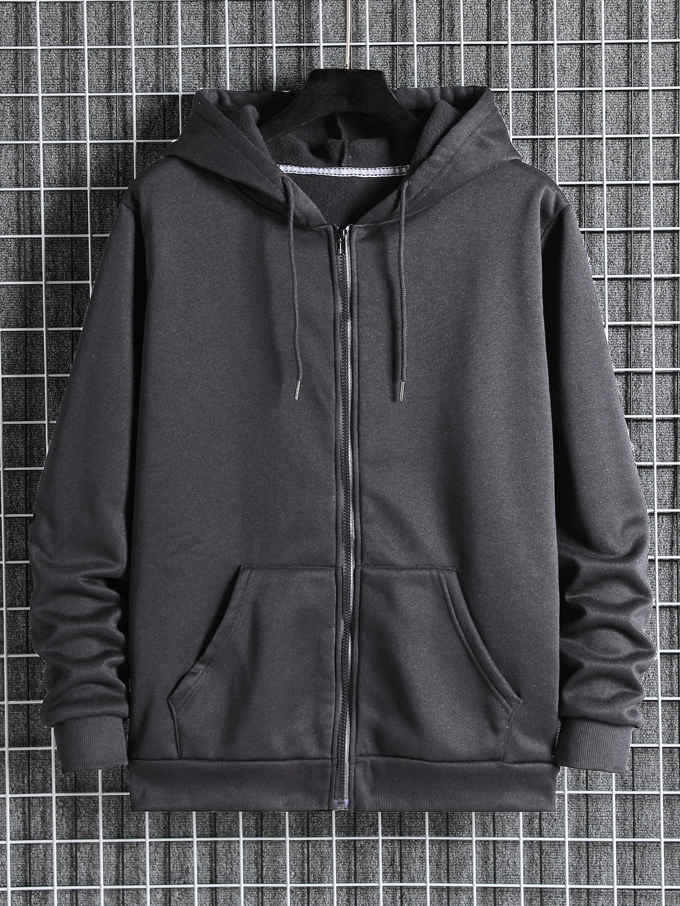 Men Zip Up Drawstring Thermal Lined Hoodie