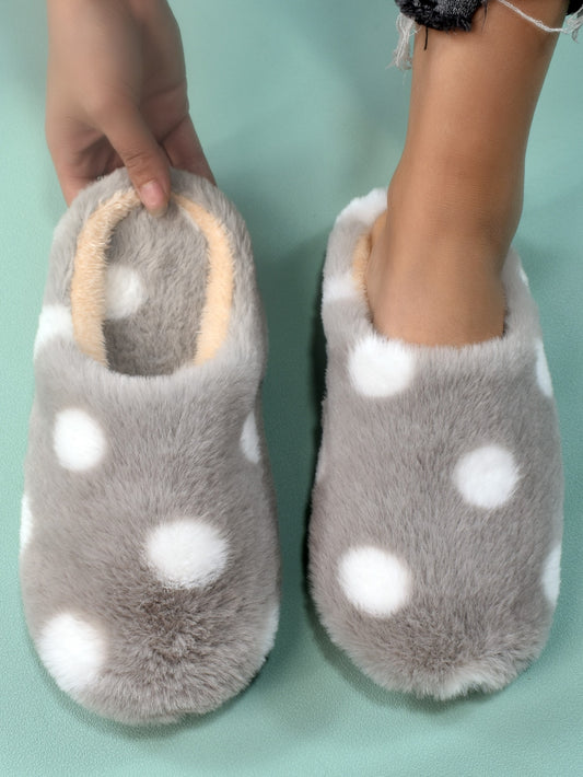 Polka Dot Pattern Fuzzy Bedroom Slippers