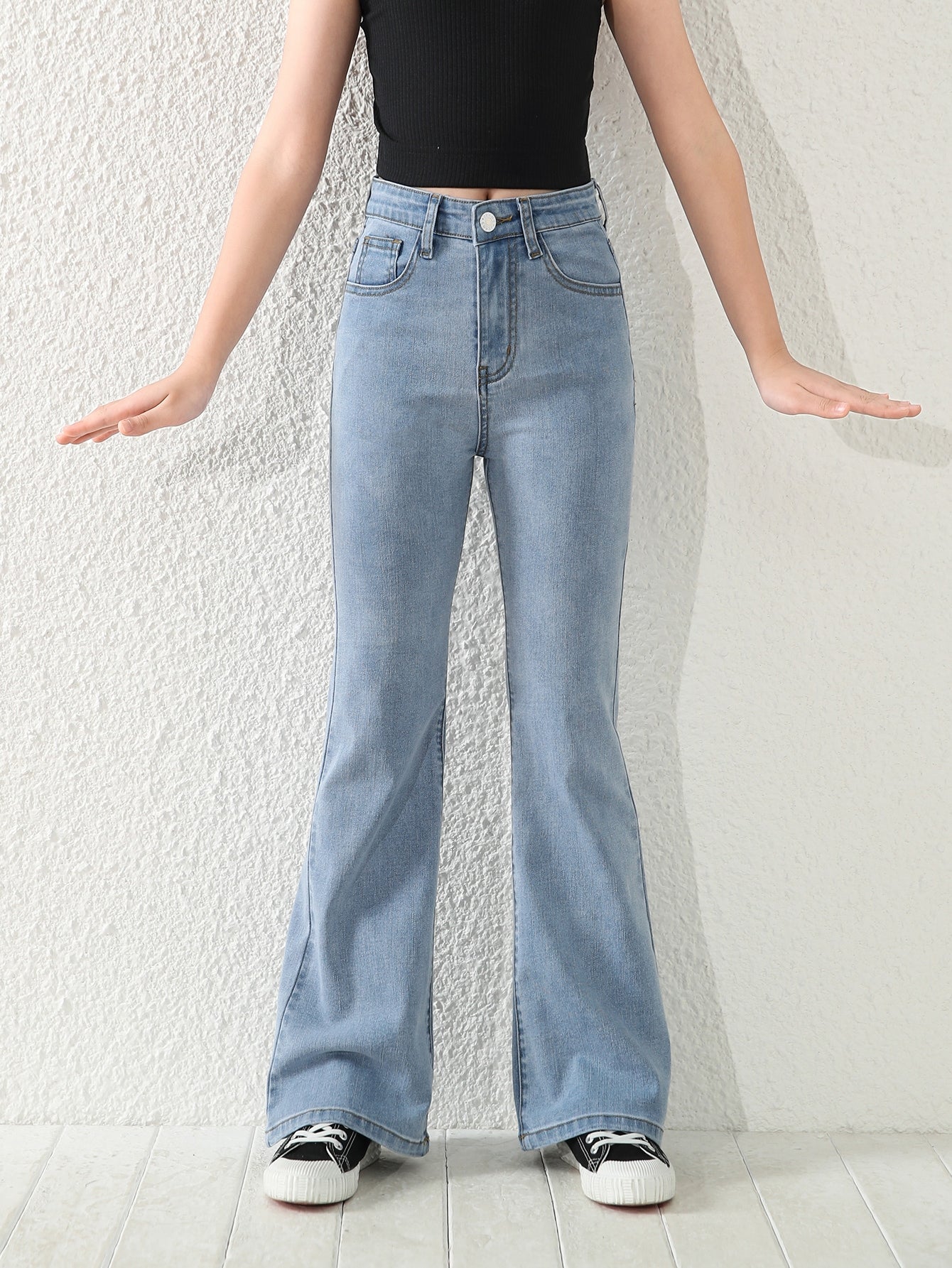 Tween Girl Single Button Flare Leg Jeans