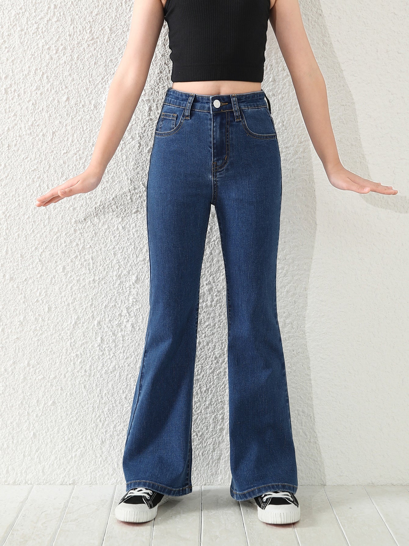 Tween Girl Single Button Flare Leg Jeans