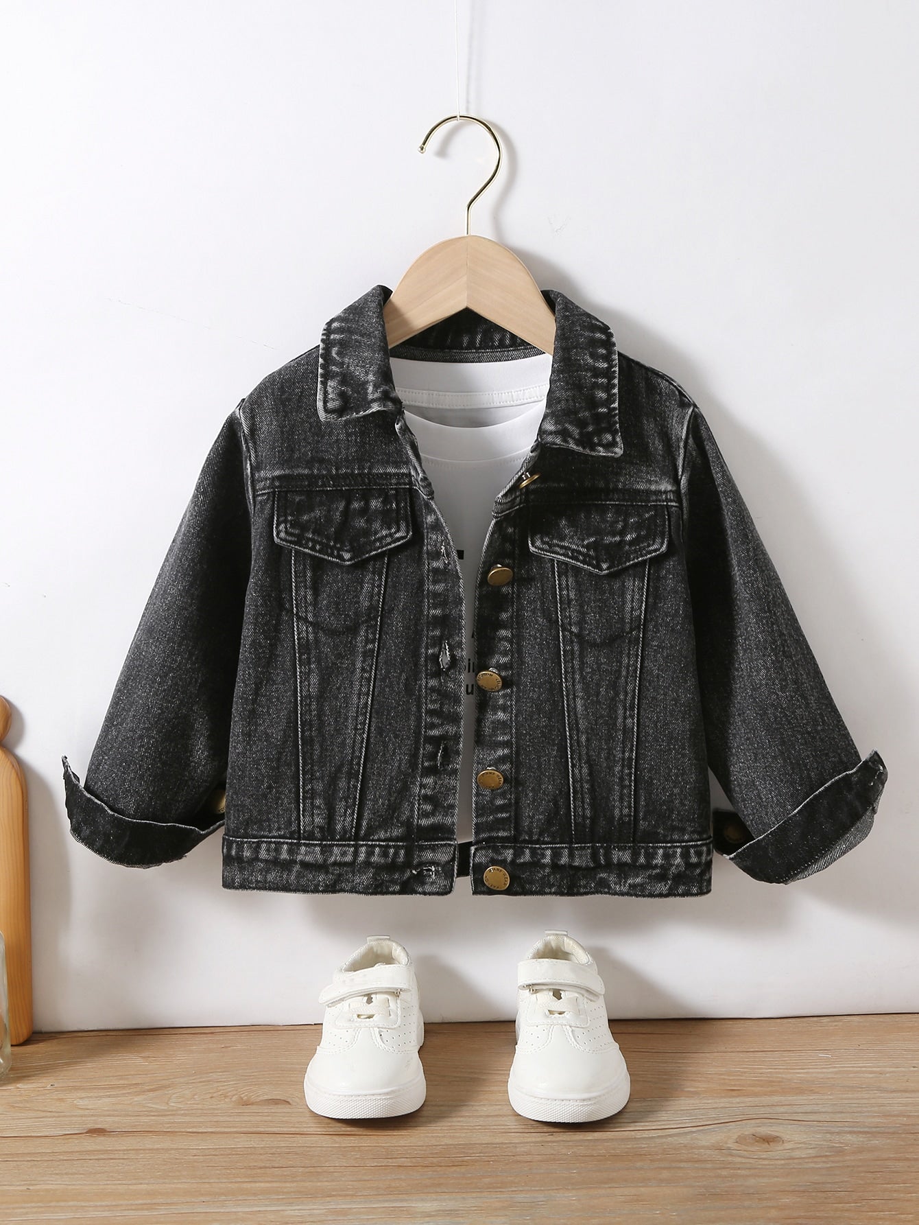 Young Girl 1pc Flap Pocket Denim Jacket