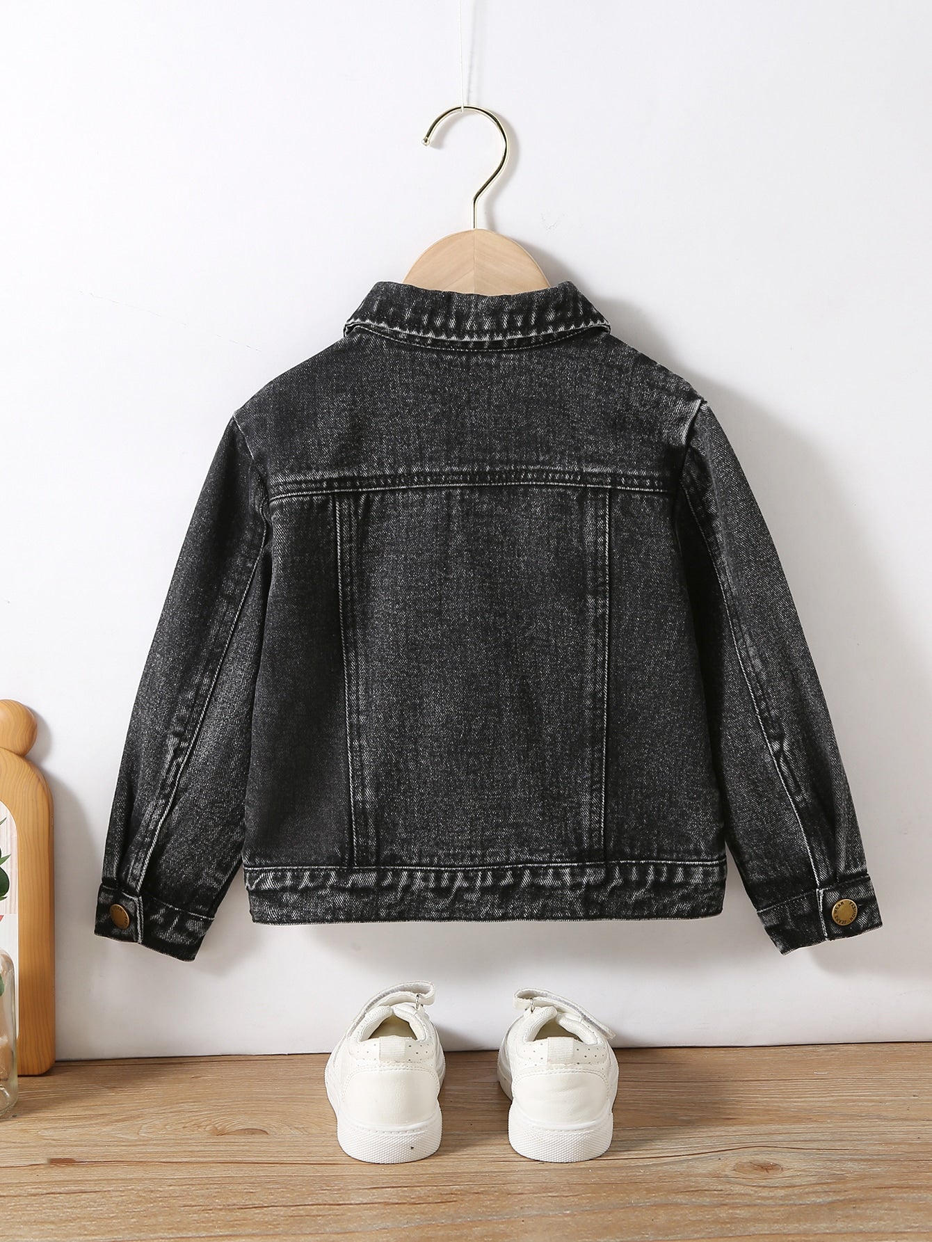 Young Girl 1pc Flap Pocket Denim Jacket