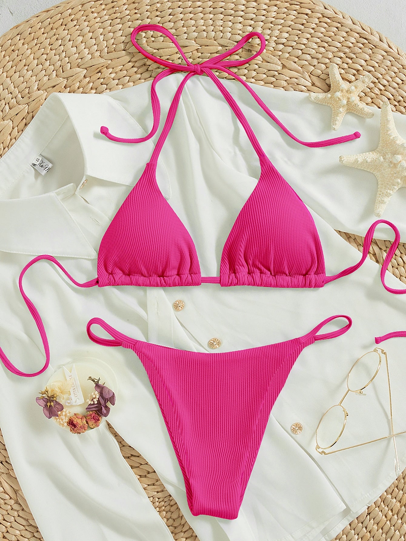 Swim Summer Beach Rib Halter Triangle Bikini