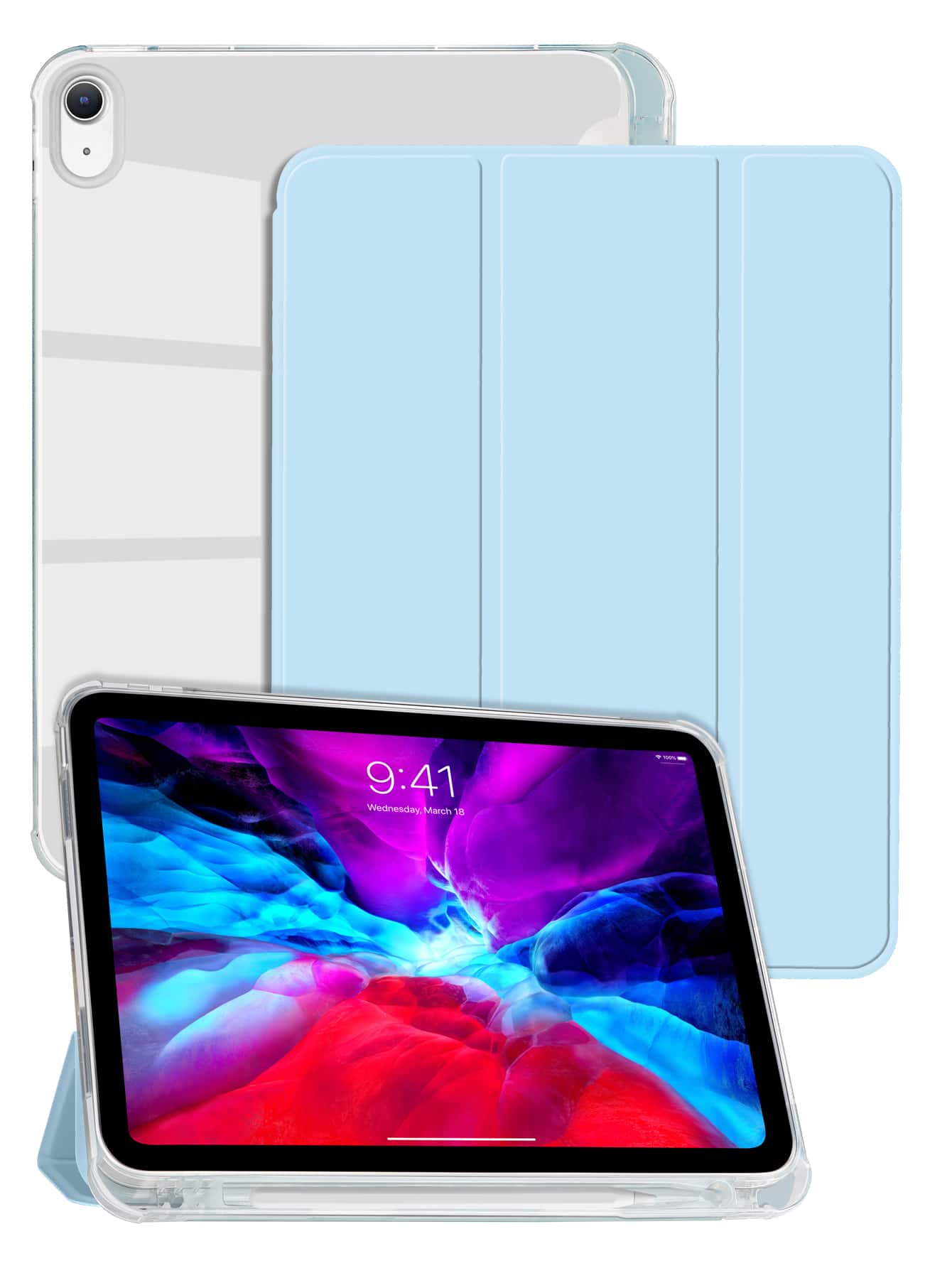 1pc Tri-Fold Classic White IPad Case With Pen Holder, TPU Soft Shell, Minimalist/Casual Design, Suitable For IPad Mini4/5/Mini6/9.7/10.2/10.5/10.9/10th Gen/11-In.(M2)-2024/Air 11-In.(M2)-2024/Air 13-In.(M2)-2024/Pro13-In.(M4)-2024/Pro 11-In.(M4)-2024