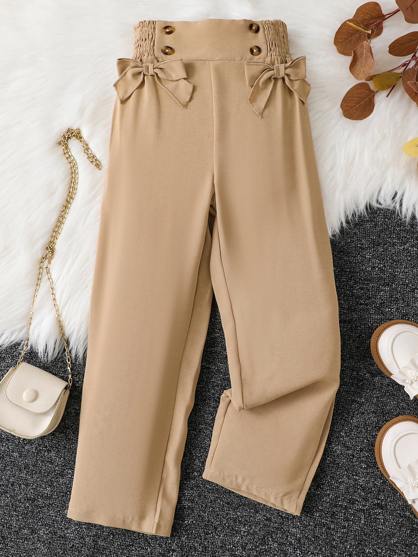 Tween Girl Shirred Waist Bow Front Pants