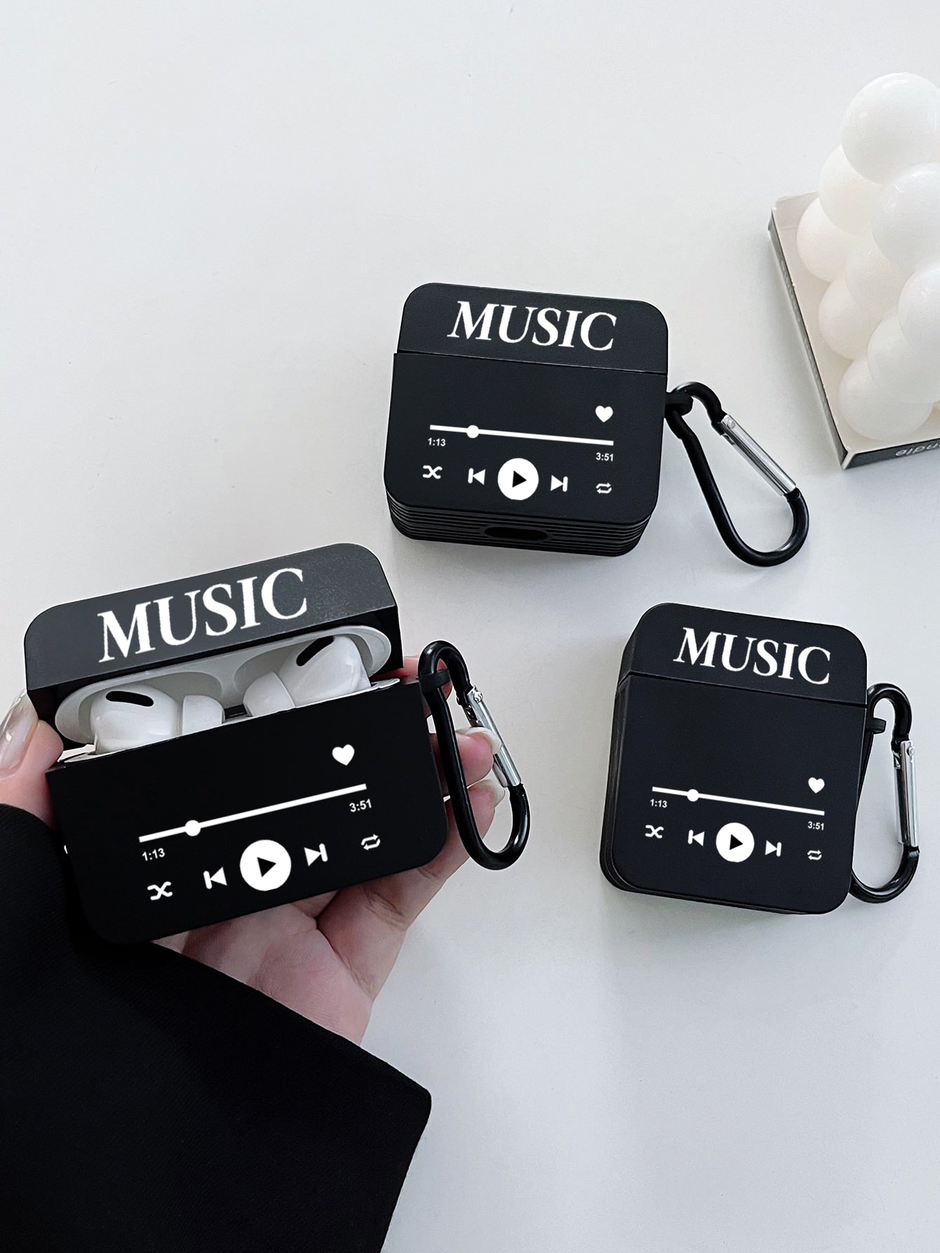 1pc Airpods Case With Music Player Print And Hook For AirPods1/2 AirPods Pro