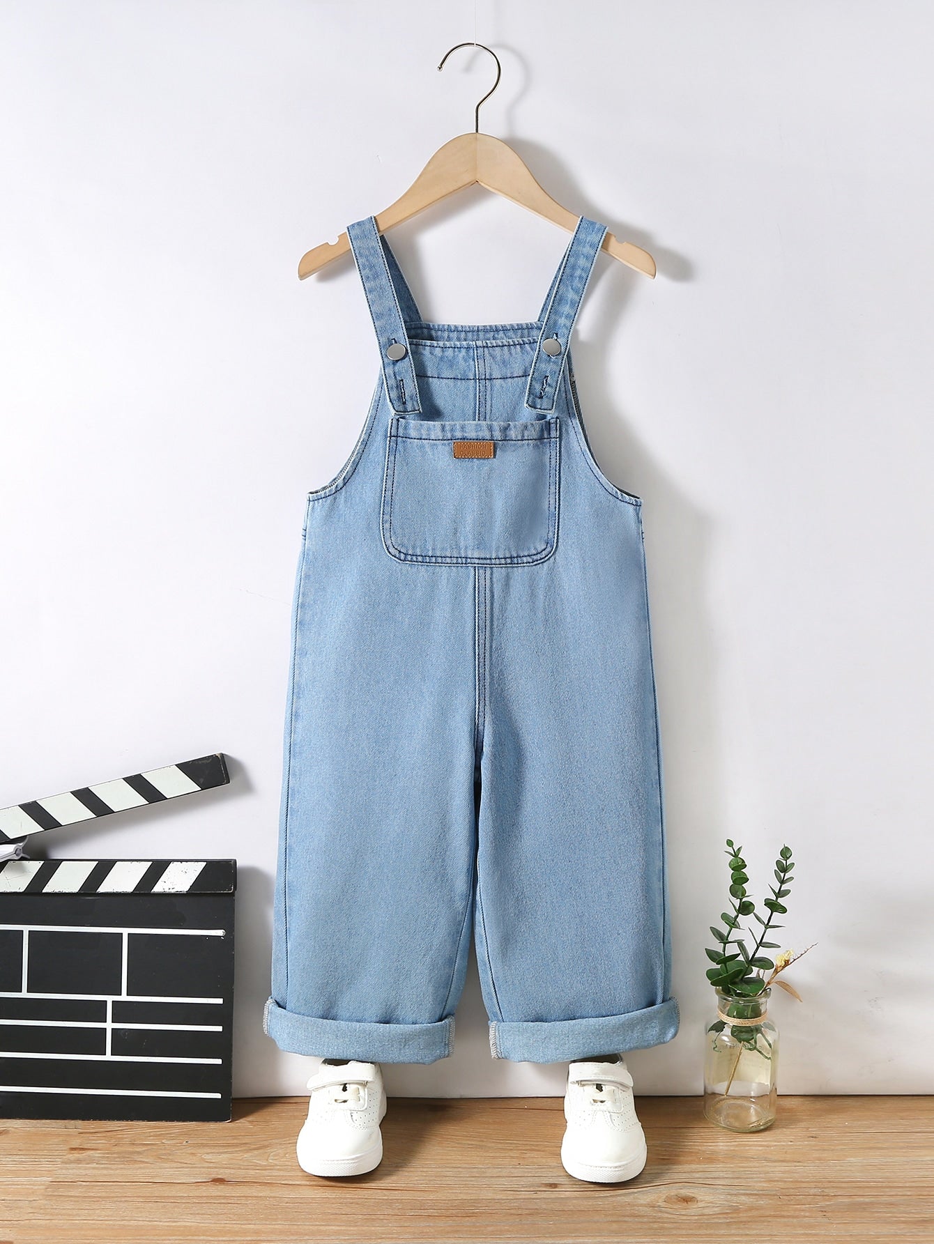 Young Girl Patched Detail Denim Overalls