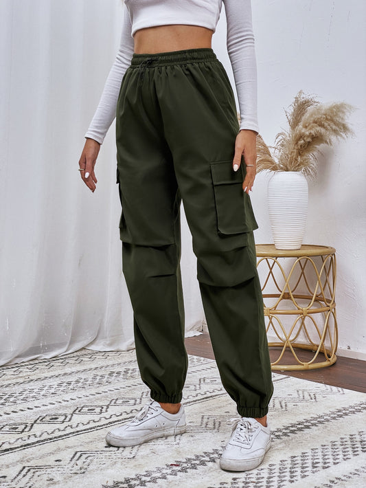 Flap Pocket Drawstring Waist Cargo Pants