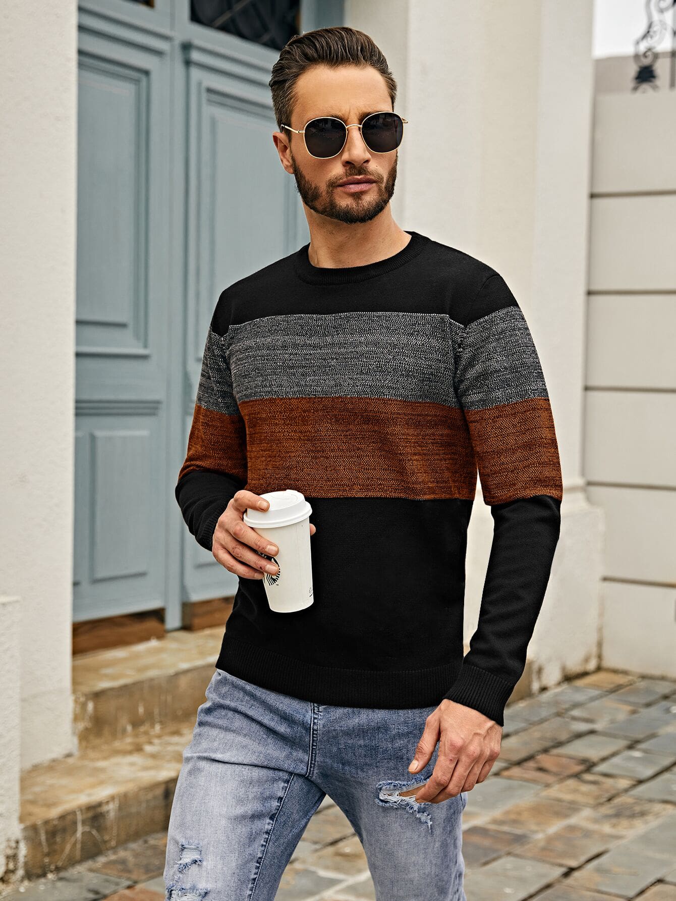 Men Color Block Sweater