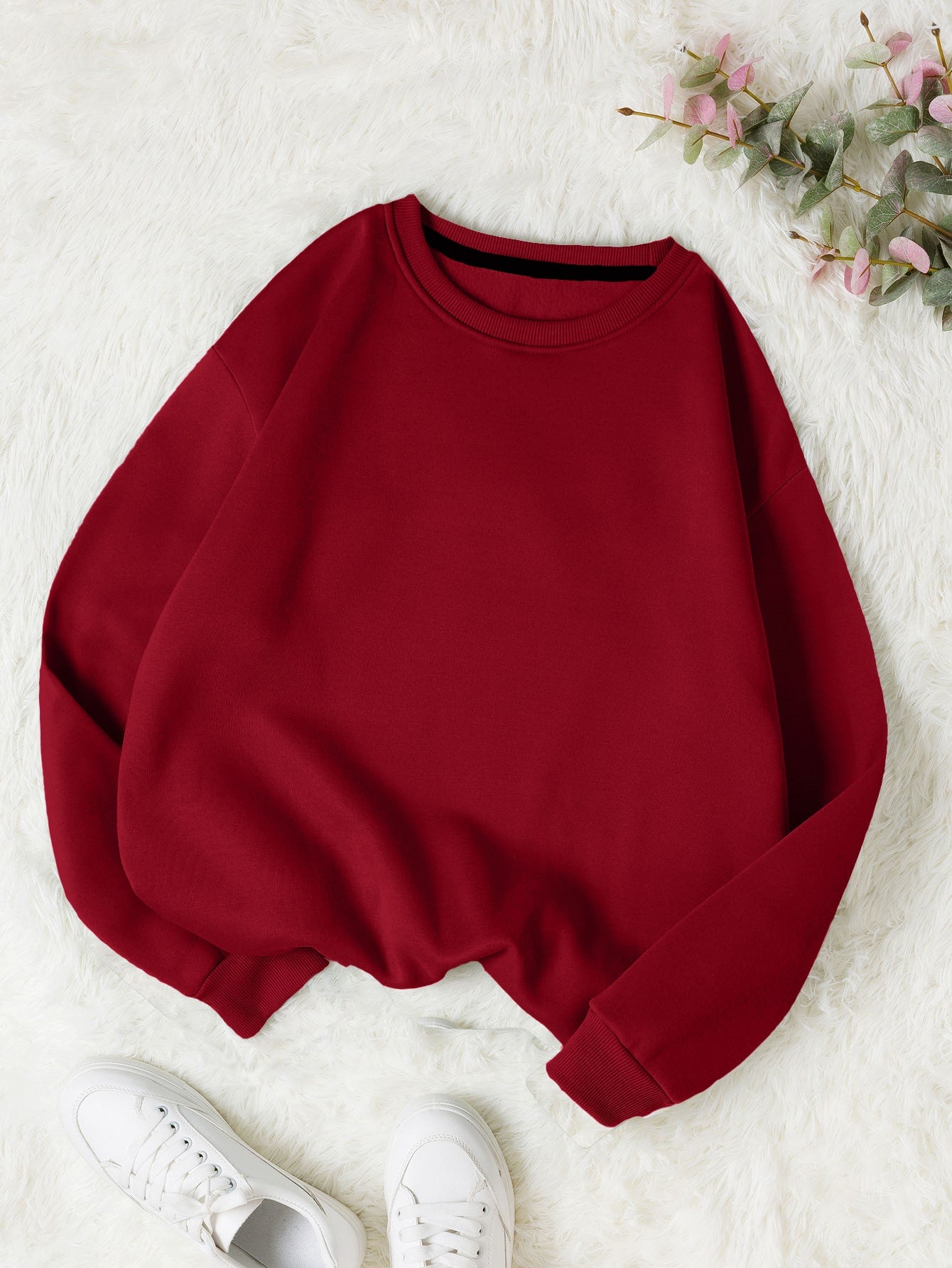 Ladies' Plain Color Round Neck Sweatshirt, Regular Fit